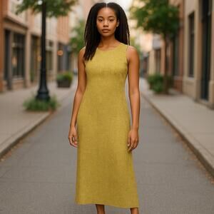 Women’s Vintage Spencer Jeremy Silk Lined MIDI Sleeveless Dress Size 8 Tan